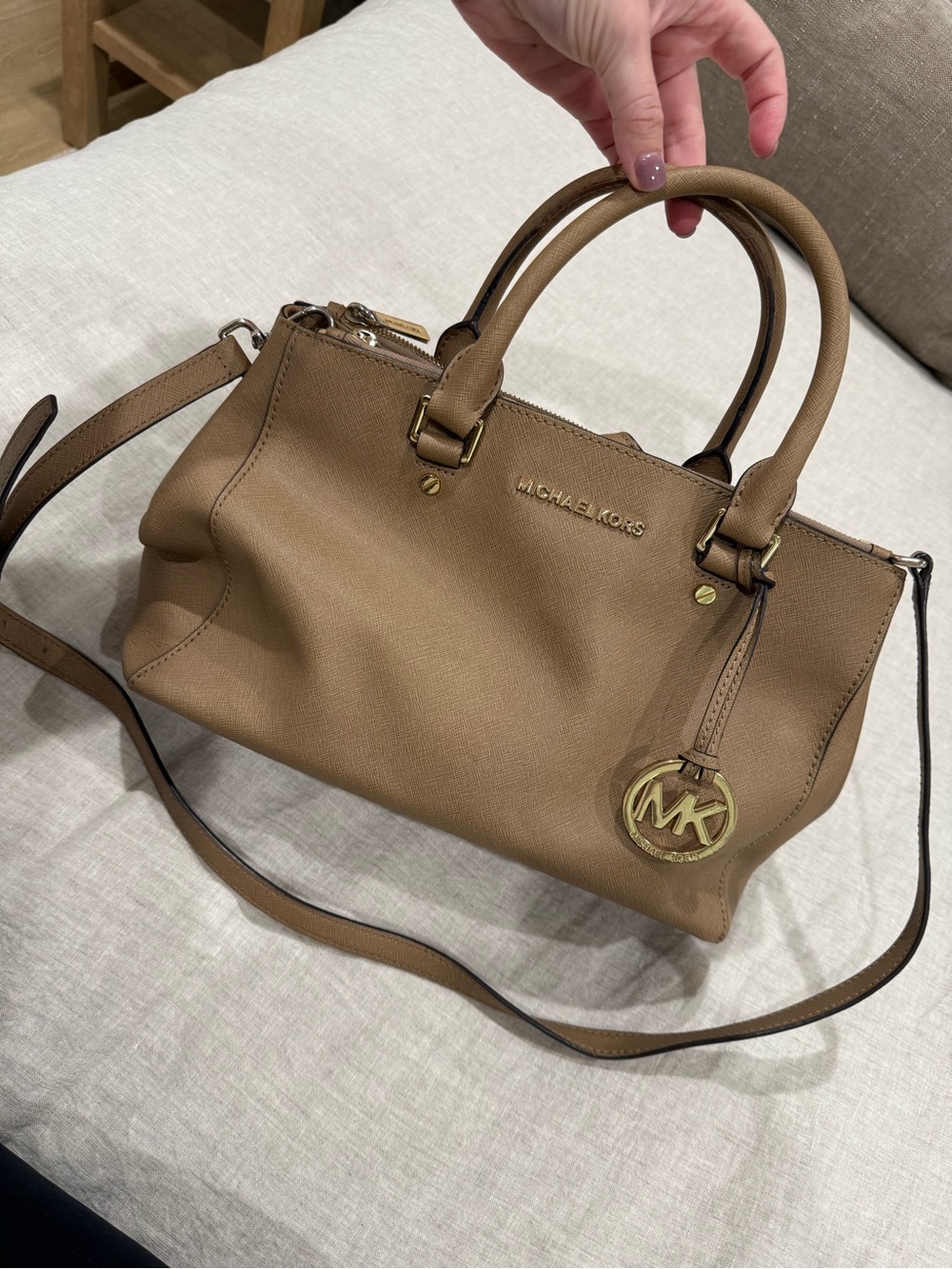 Michael Kors Caramel/Tan Saffiano Leather Satchel with MK Charm